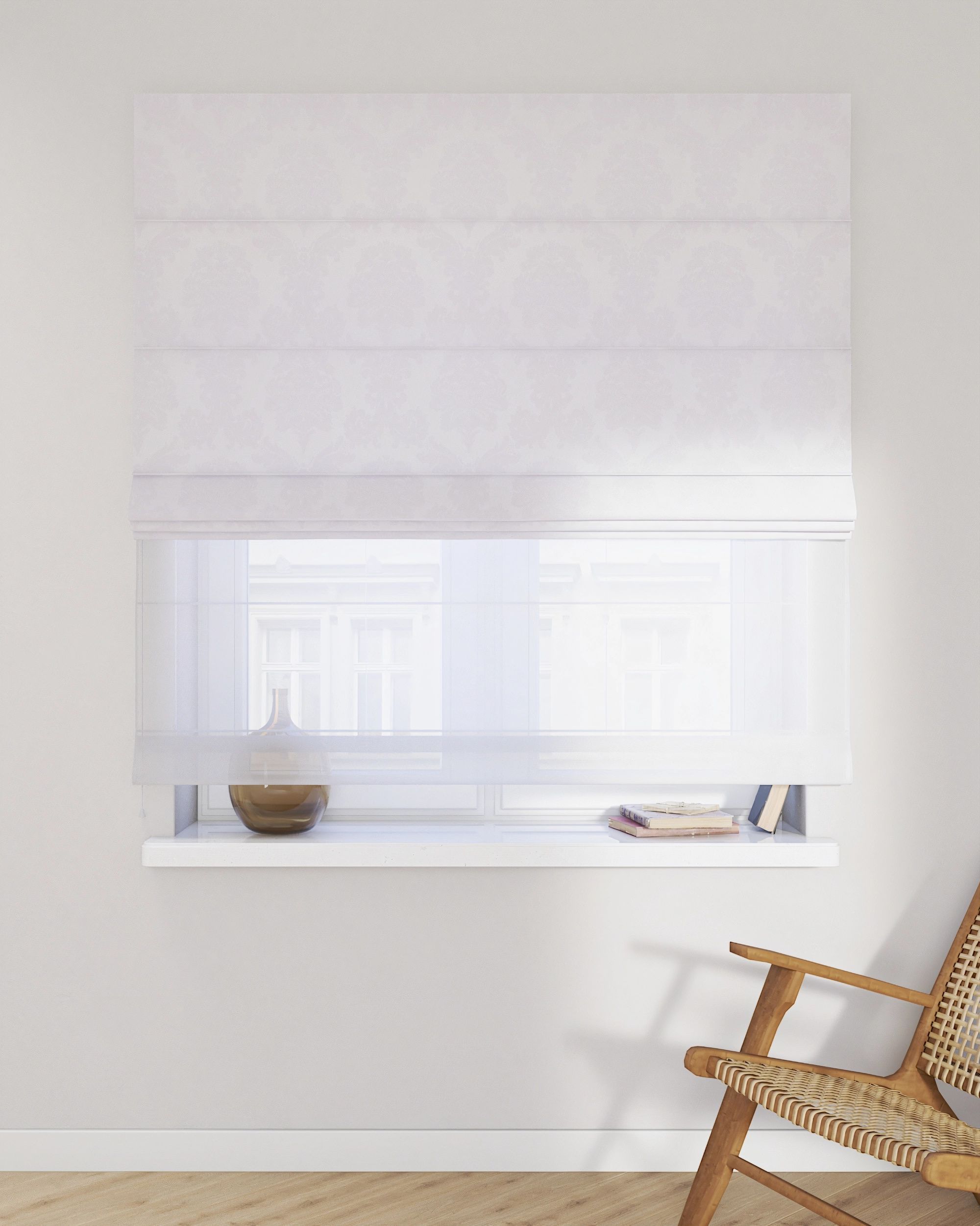 Double layered Roman blind DUO colour white fabric gloss, structured, patterned (hover)