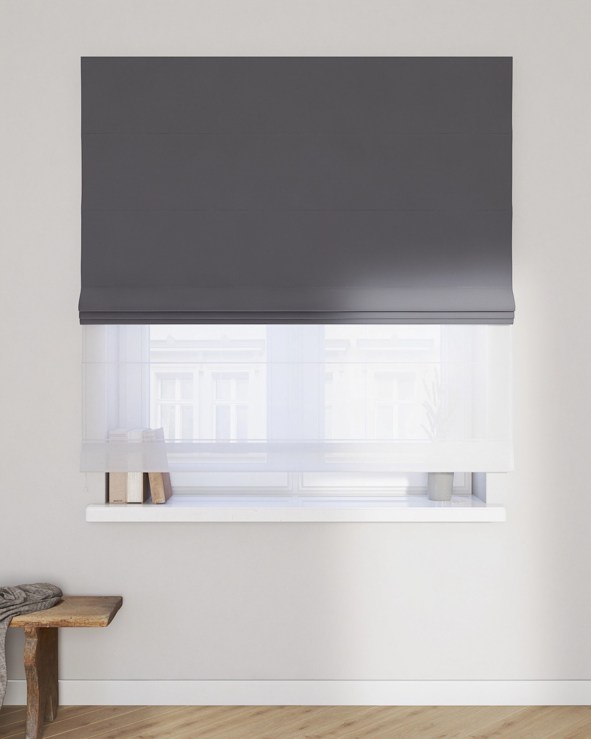 Double layered Roman blind DUO colour grey fabric gloss, velvet (hover)