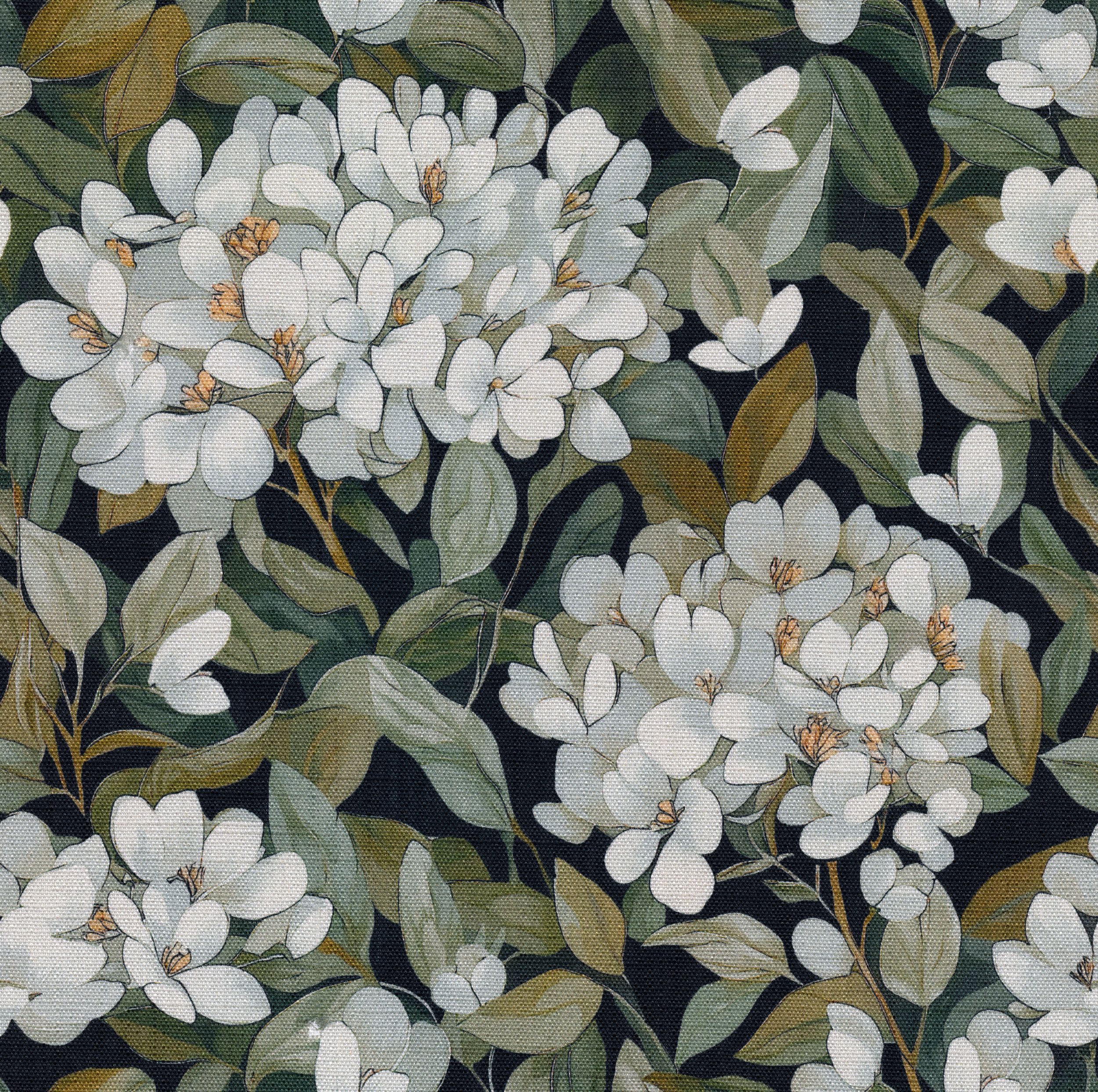 Botanic Viscose 145-19 light flowers on a black background