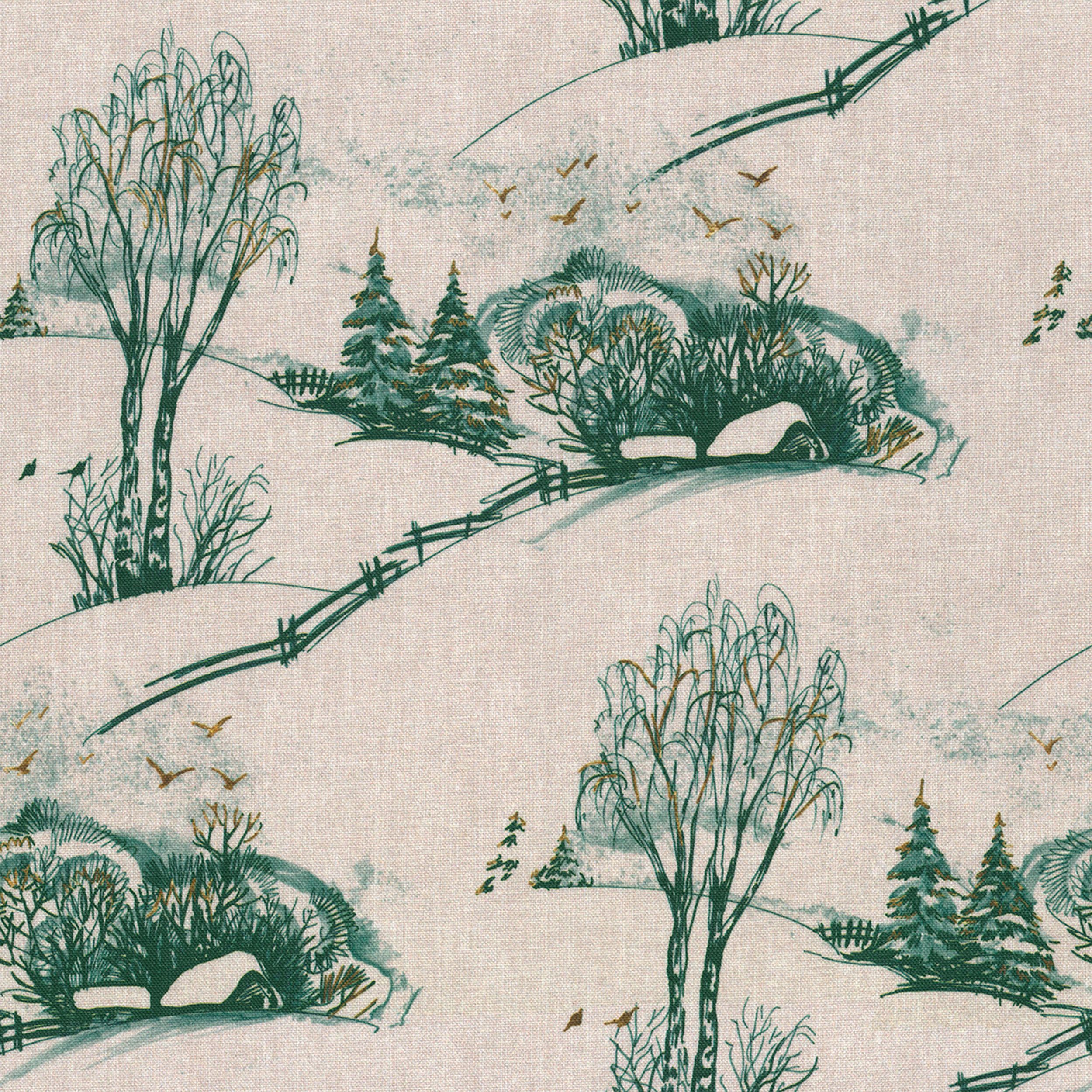 Christmas 629-44 green cottage pattern on a beige background