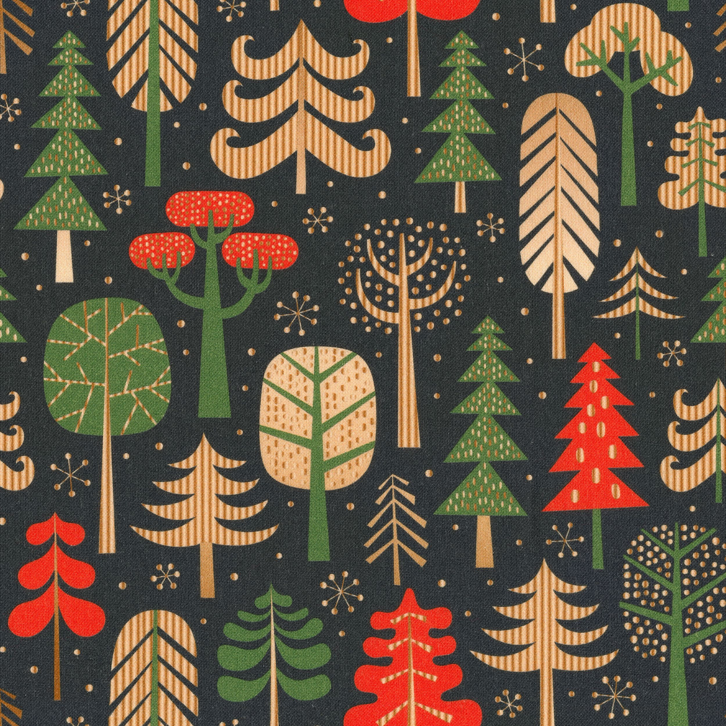 Christmas 629-48 colourful trees on a navy blue background